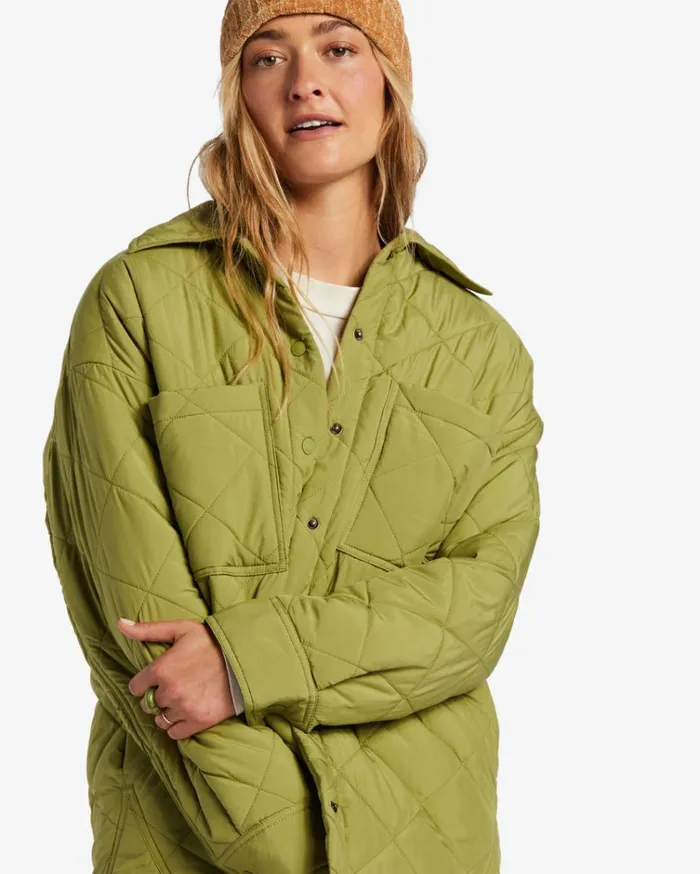 Transport Shacket Snap Front Overshirt Green Eyes Women Billabong Jackets