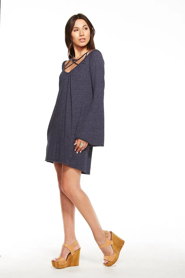 TRIBLEND JERSEY BELL SLEEVE STRAPPY MINI DRESS Loungewear Chaser Brand Womens