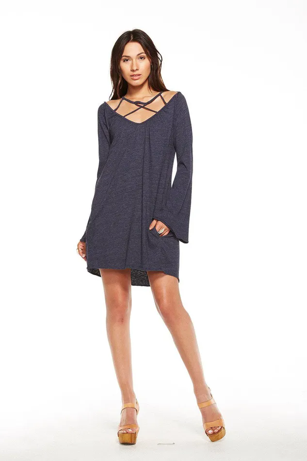 TRIBLEND JERSEY BELL SLEEVE STRAPPY MINI DRESS Loungewear Chaser Brand Womens