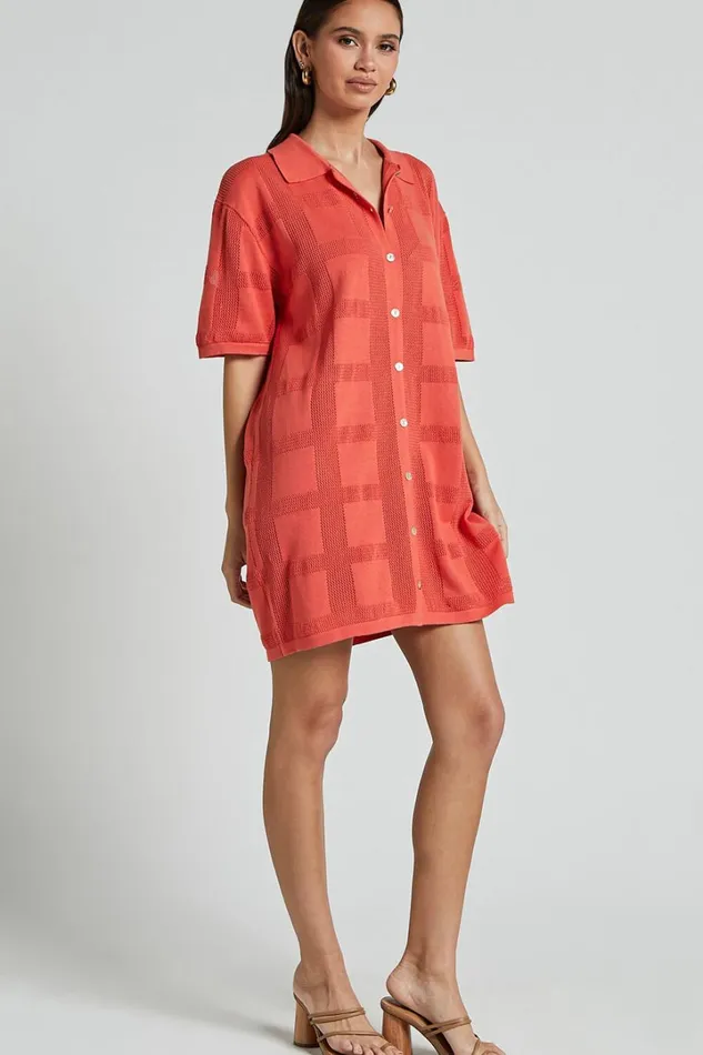 Tully Mini Dress 8211 Knitted Button Through Shift Dress In Coral Women Showpo Conscious
