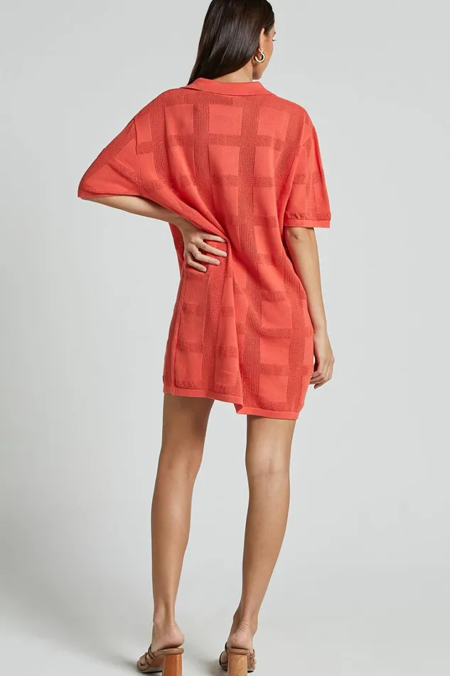 Tully Mini Dress 8211 Knitted Button Through Shift Dress In Coral Women Showpo Conscious