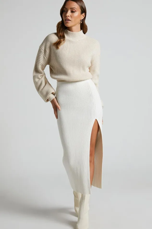Valerie Jumper 8211 High Neck Balloon Sleeve Knit Jumper In Cream Women Showpo Sweaters and Cardigans