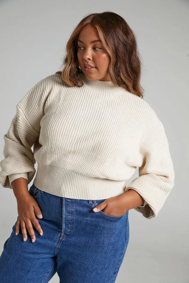 Valerie Jumper 8211 High Neck Balloon Sleeve Knit Jumper In Cream Women Showpo Sweaters and Cardigans