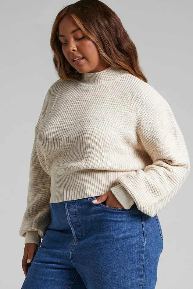 Valerie Jumper 8211 High Neck Balloon Sleeve Knit Jumper In Cream Women Showpo Sweaters and Cardigans