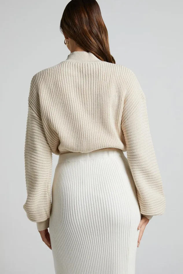 Valerie Jumper 8211 High Neck Balloon Sleeve Knit Jumper In Cream Women Showpo Sweaters and Cardigans