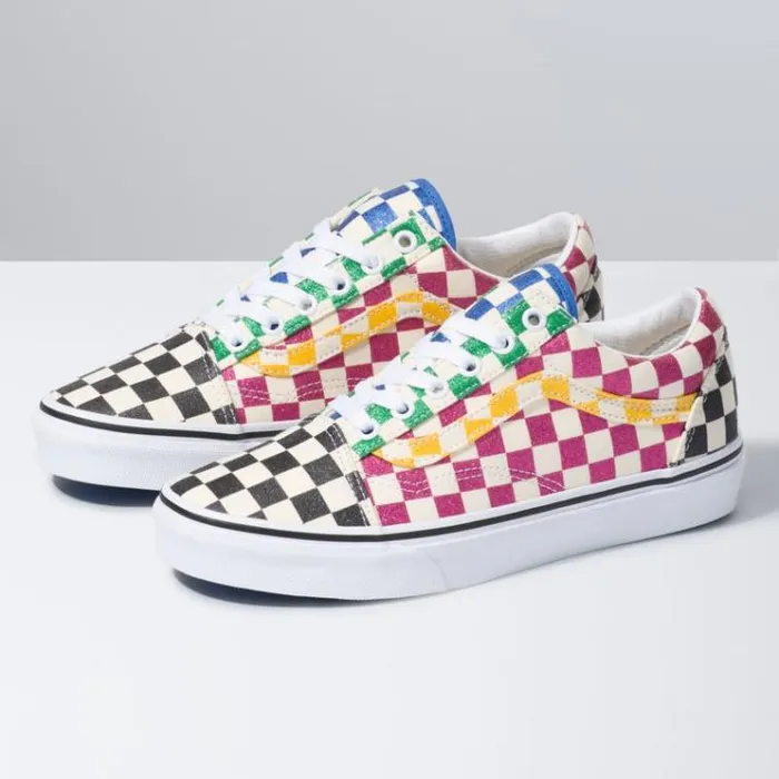 Vans Glitter Check Old Skool MultiTrue White Womens Classics Shoes