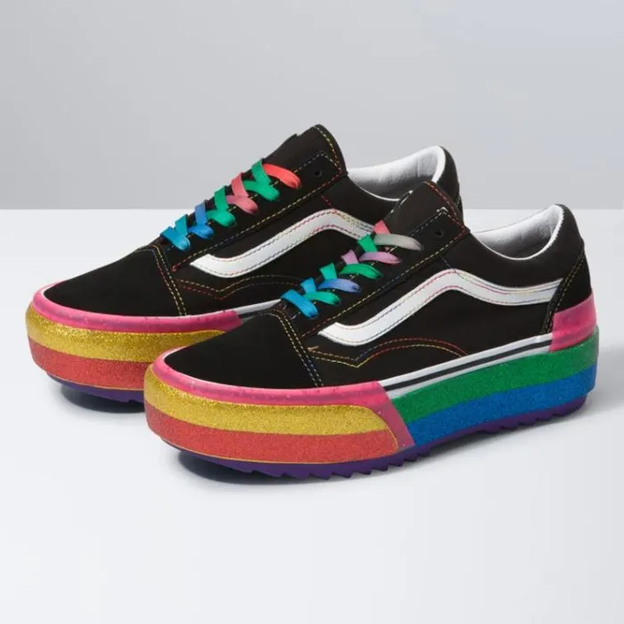 Vans Glitter Old Skool Stacked BlackRainbow Womens Classics Shoes