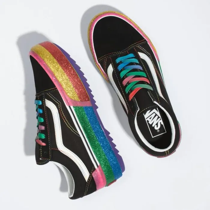 Vans Glitter Old Skool Stacked BlackRainbow Womens Classics Shoes