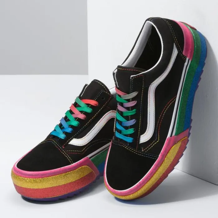 Vans Glitter Old Skool Stacked BlackRainbow Womens Classics Shoes