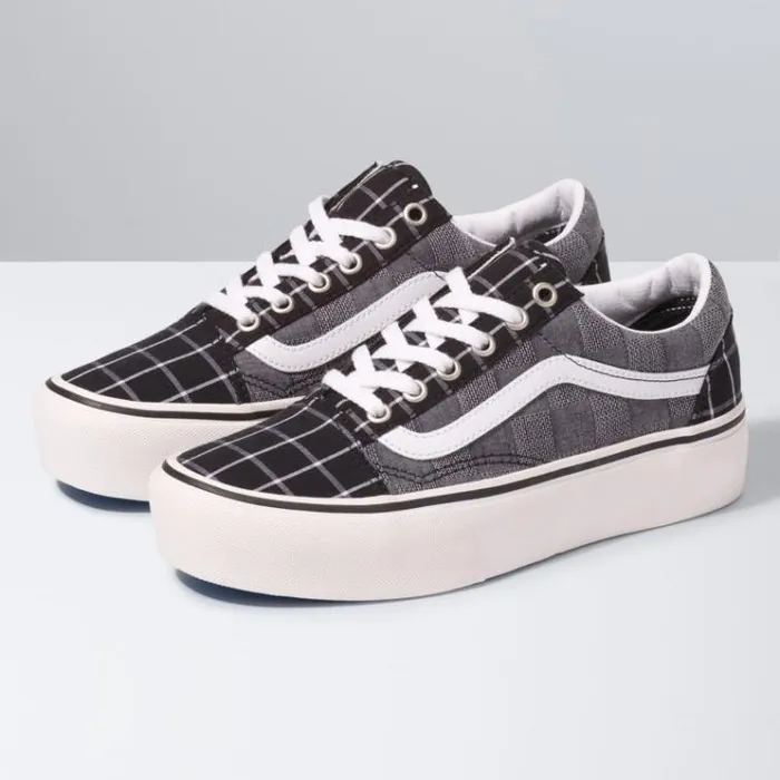 Vans Woven Check Old Skool Platform MultiBlanc De Blanc Womens Classics Shoes