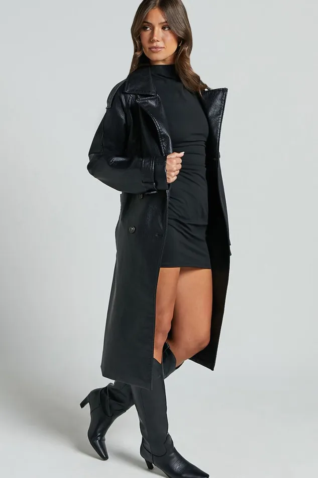 Vicki Trench Coat 8211 Faux Leather Washed Trench Coat In Black Women Showpo Jackets and Coats