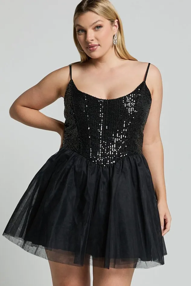 Violette Mini Dress 8211 Sequin Corset Tulle Skirt Dress In Black Women Showpo Curve Clothes