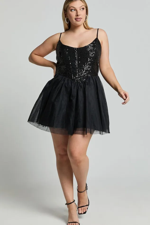 Violette Mini Dress 8211 Sequin Corset Tulle Skirt Dress In Black Women Showpo Curve Clothes