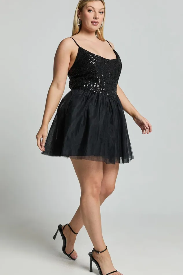 Violette Mini Dress 8211 Sequin Corset Tulle Skirt Dress In Black Women Showpo Curve Clothes