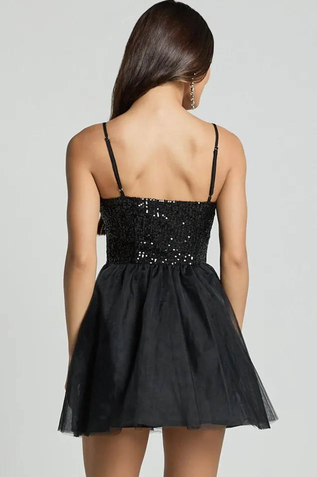 Violette Mini Dress 8211 Sequin Corset Tulle Skirt Dress In Black Women Showpo Curve Clothes