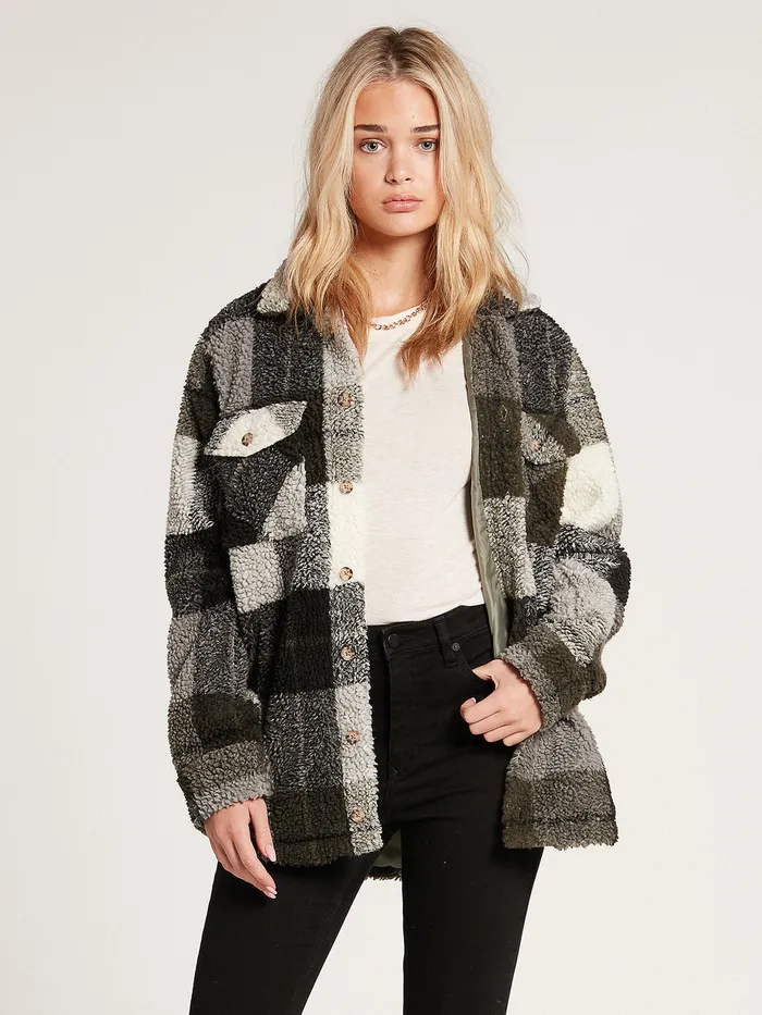 Volcom Jackets Silent Sherpa Plaid Jacket 8211 Army Green Combo Army Green Combo 8211 Womens