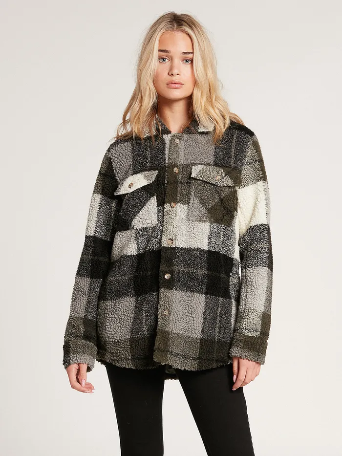 Volcom Jackets Silent Sherpa Plaid Jacket 8211 Army Green Combo Army Green Combo 8211 Womens