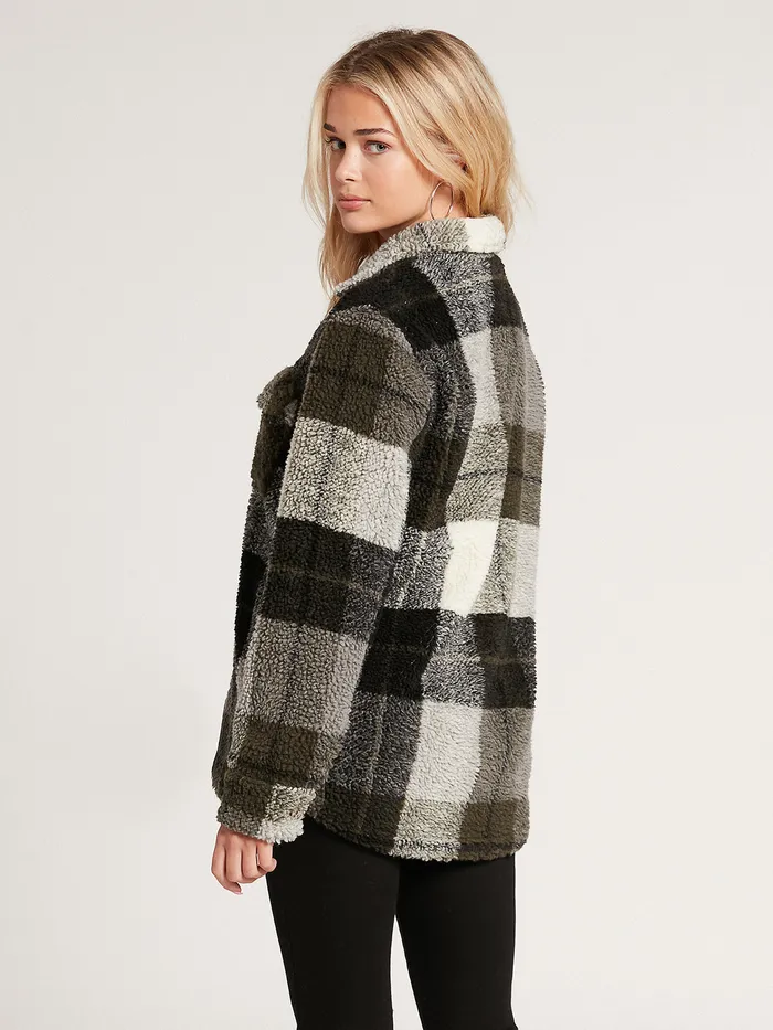 Volcom Jackets Silent Sherpa Plaid Jacket 8211 Army Green Combo Army Green Combo 8211 Womens