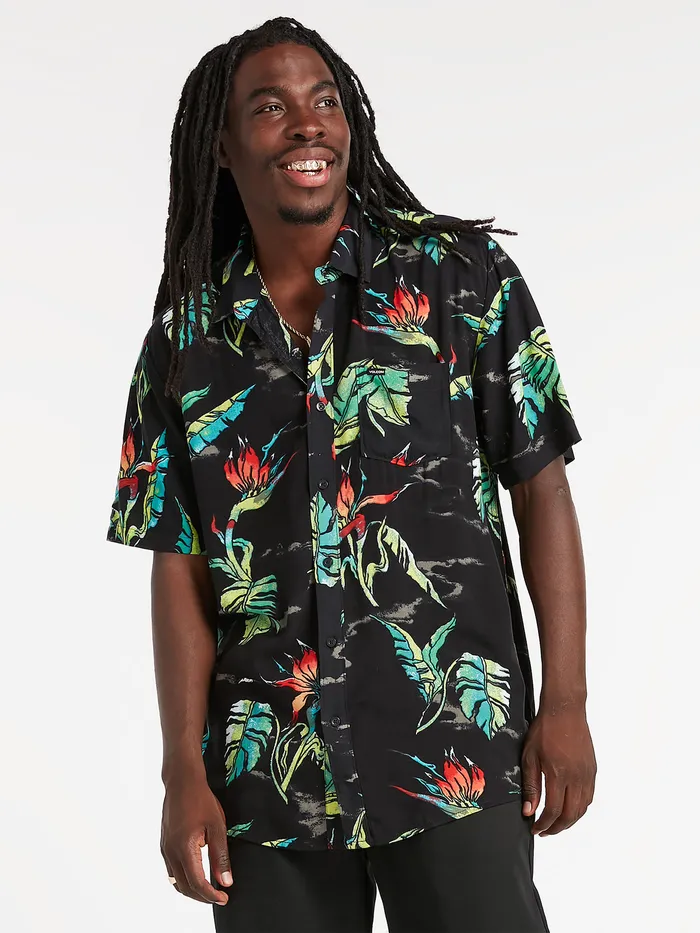 Volcom Shirts and Flannels Birds Of Raredise Short Sleeve Shirt 8211 Black Black 8211 Mens