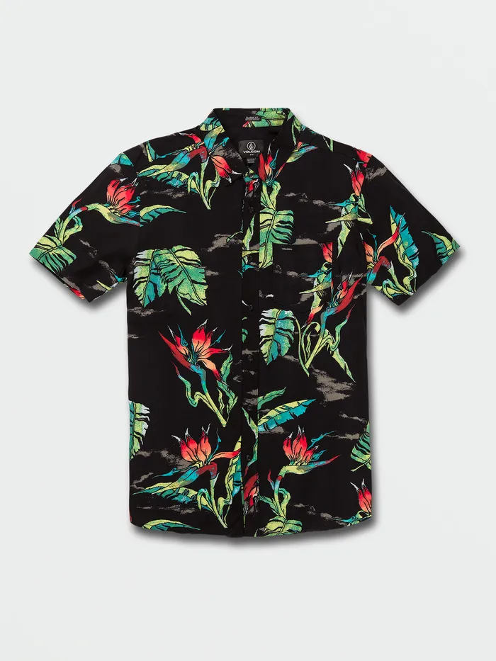 Volcom Shirts and Flannels Birds Of Raredise Short Sleeve Shirt 8211 Black Black 8211 Mens