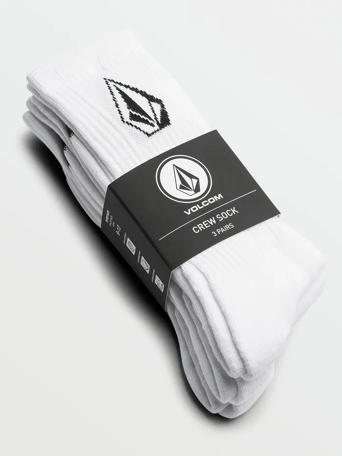 Volcom Socks Full Stone Socks 3 Pack 8211 White White 8211 Mens