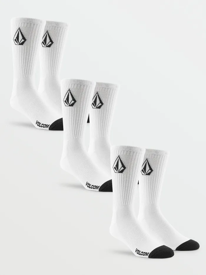 Volcom Socks Full Stone Socks 3 Pack 8211 White White 8211 Mens