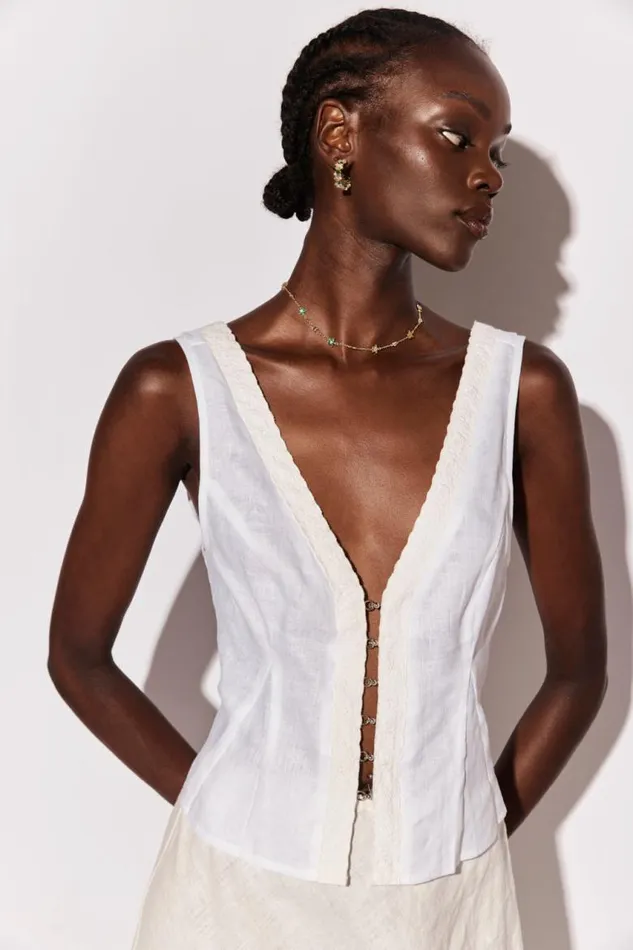VRG GRL Allegra Linen Top White Women Sleeveless