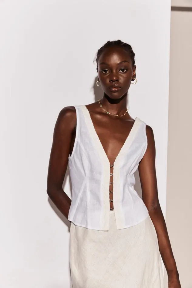VRG GRL Allegra Linen Top White Women Sleeveless