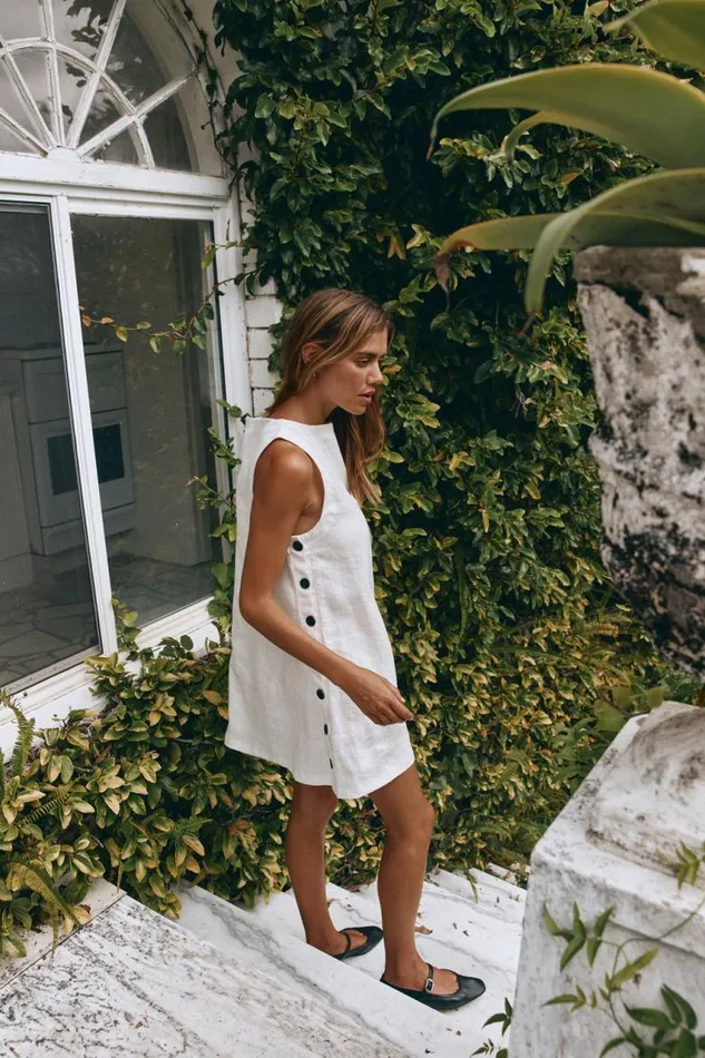 VRG GRL Annabelle Linen Mini Dress White Women Mini Dresses