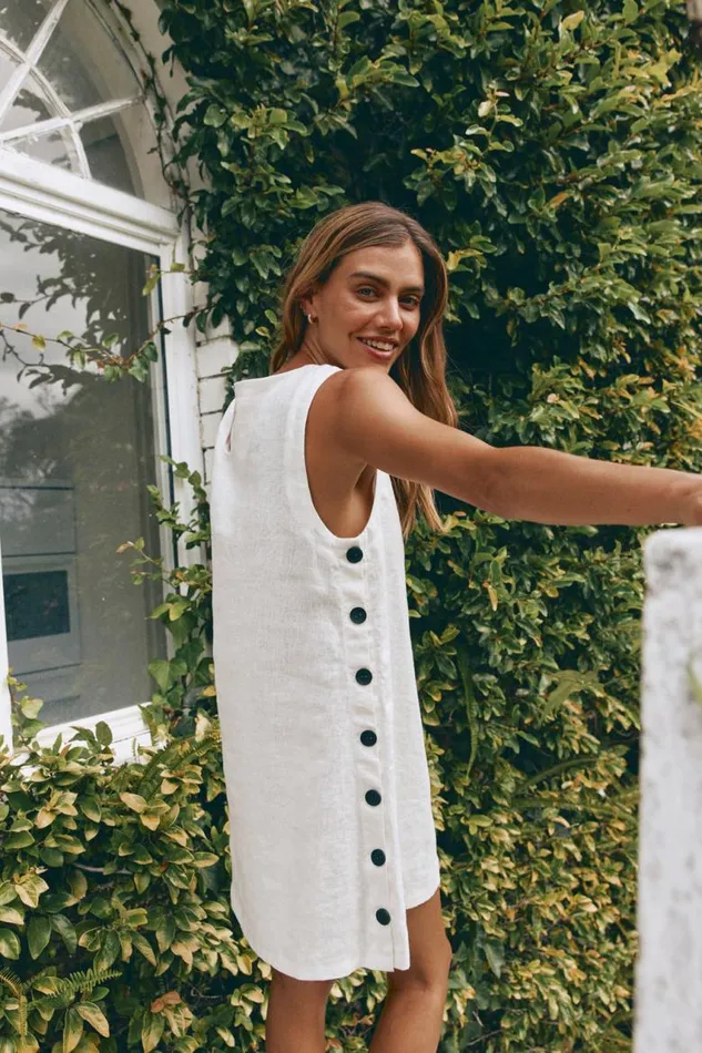 VRG GRL Annabelle Linen Mini Dress White Women Mini Dresses