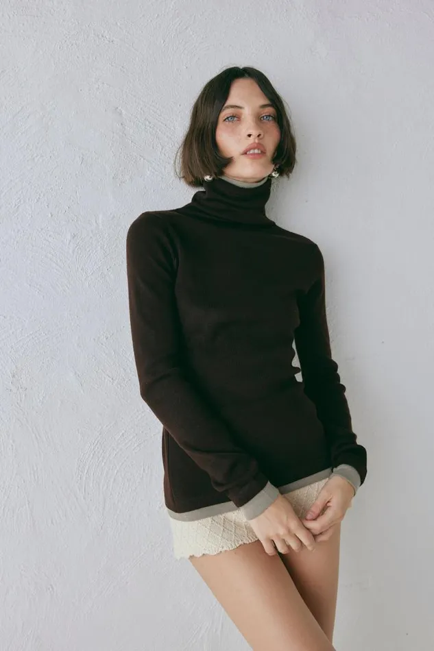VRG GRL Bea Knit Skivvy Chocolate Women Long Sleeve