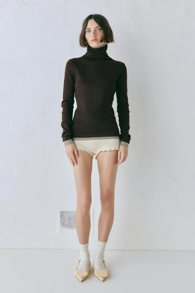VRG GRL Bea Knit Skivvy Chocolate Women Long Sleeve