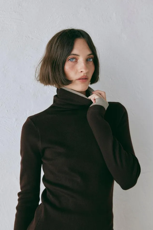 VRG GRL Bea Knit Skivvy Chocolate Women Long Sleeve