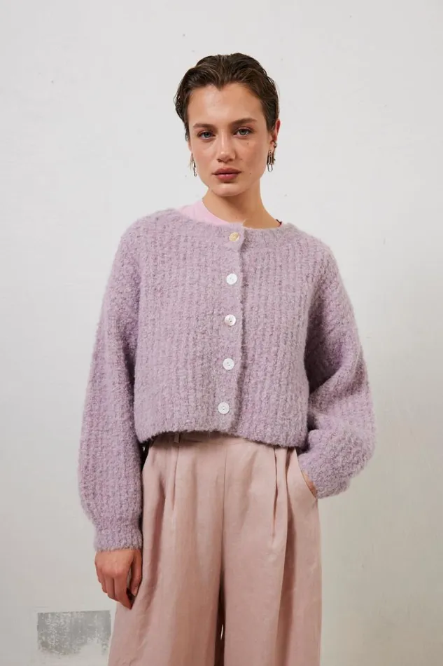 VRG GRL Elsie Knit Cardigan Lilac Women Cardigans
