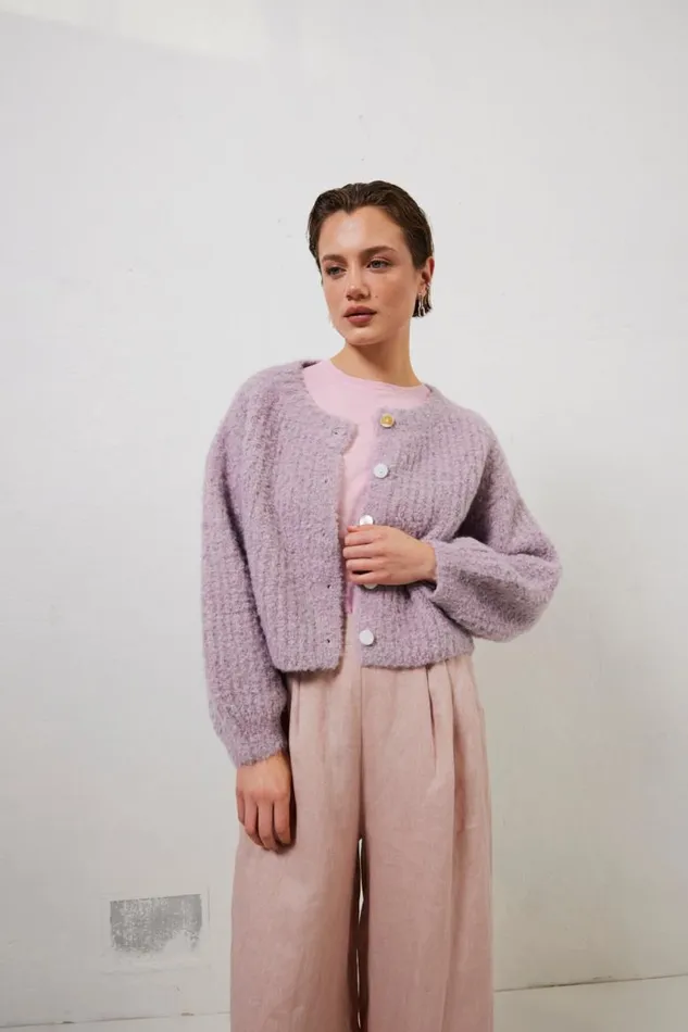 VRG GRL Elsie Knit Cardigan Lilac Women Cardigans