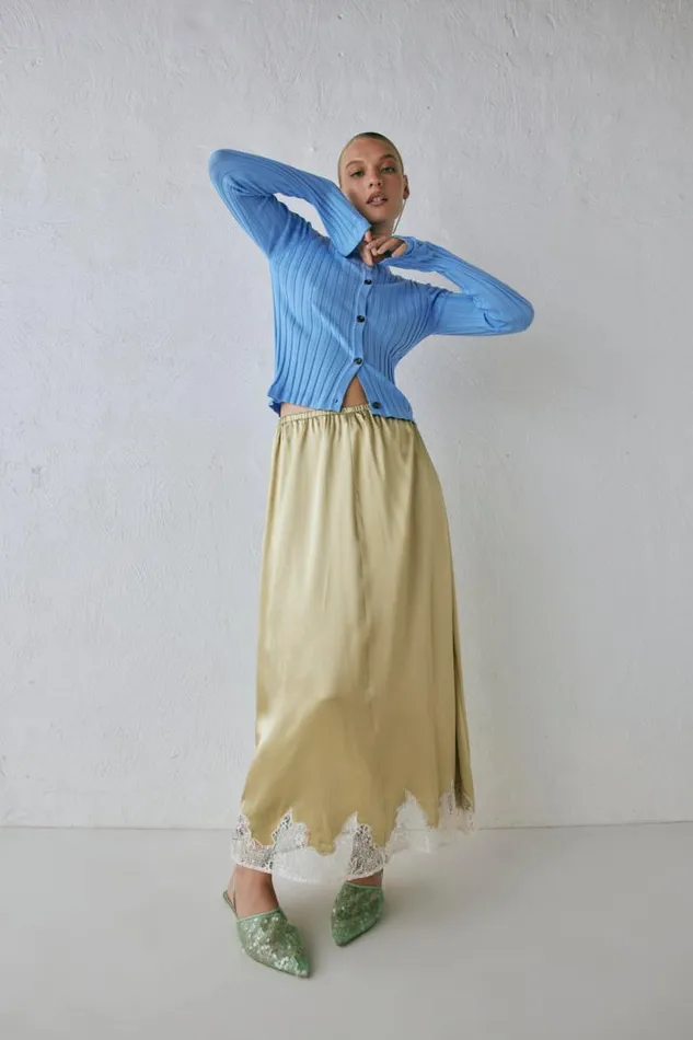 VRG GRL Hattie Knit Top Blue Women Long Sleeve