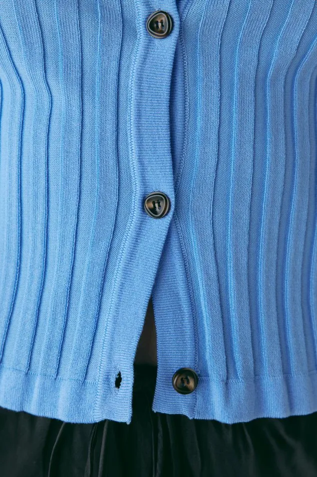 VRG GRL Hattie Knit Top Blue Women Long Sleeve