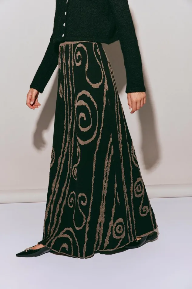 VRG GRL Ivy Muse Knit Maxi Skirt Black Swirl Women Skirts