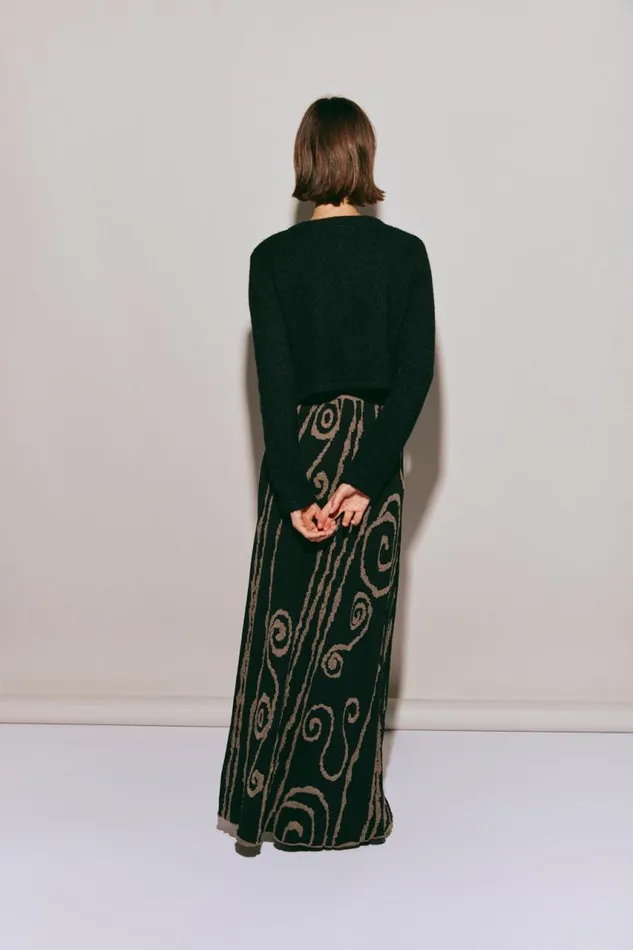 VRG GRL Ivy Muse Knit Maxi Skirt Black Swirl Women Skirts
