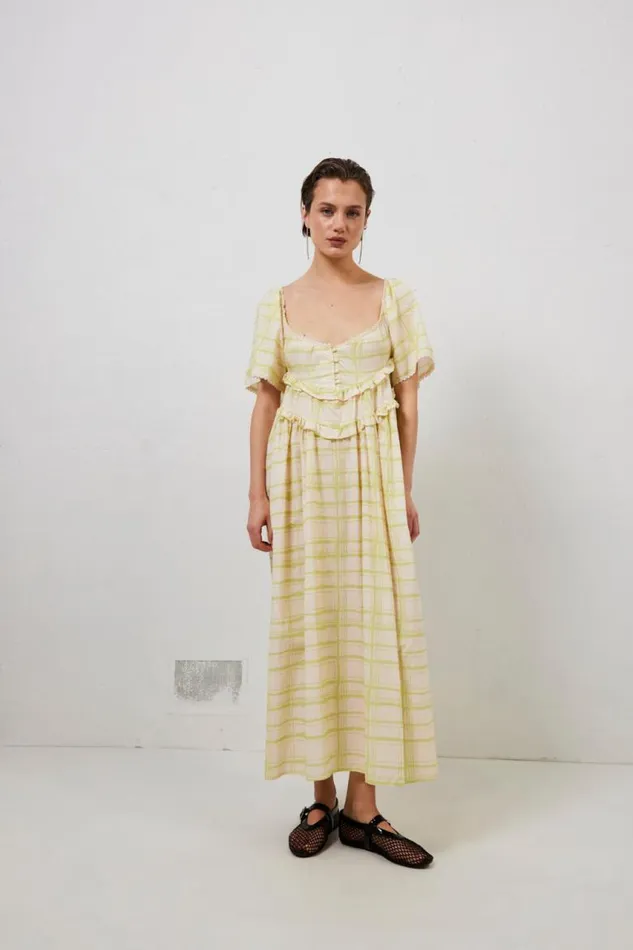 VRG GRL La Prairie Smock Midi Dress Check Women MidiMaxi Dresses