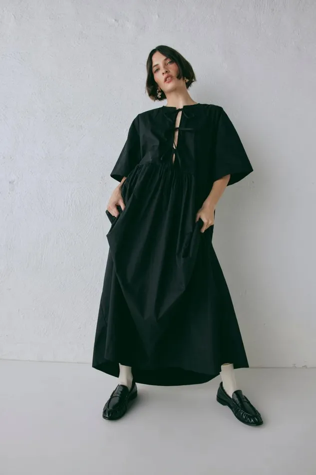 VRG GRL Naomi Smock Maxi Dress Black Women MidiMaxi Dresses