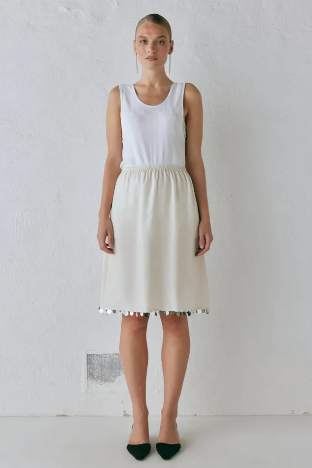VRG GRL Spritz Midi Skirt Cream Women Skirts