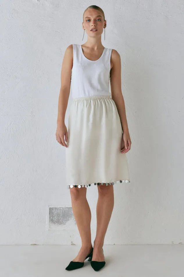 VRG GRL Spritz Midi Skirt Cream Women Skirts