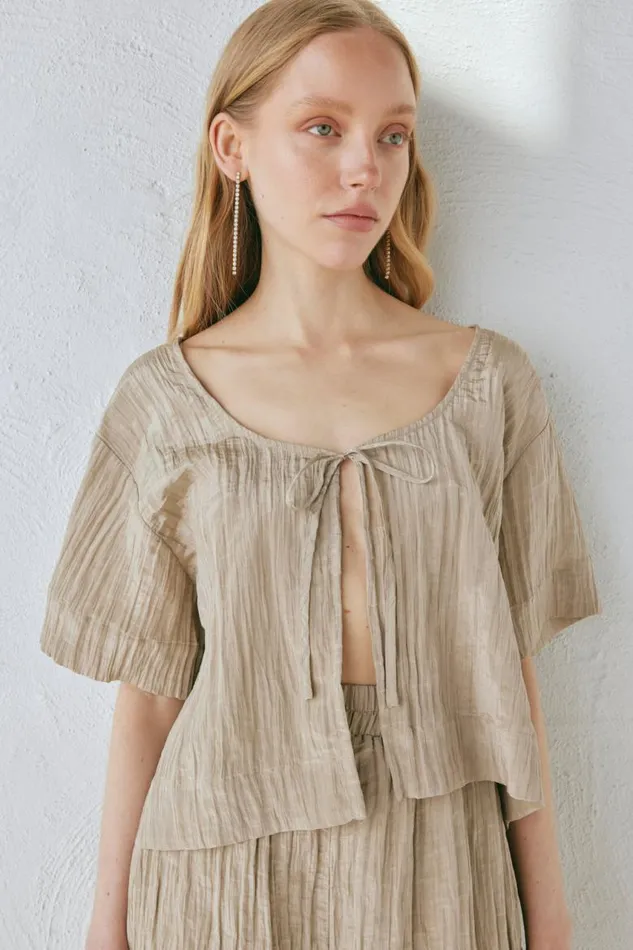 VRG GRL The Sea and I Smock Top Taupe Women Short Sleeve