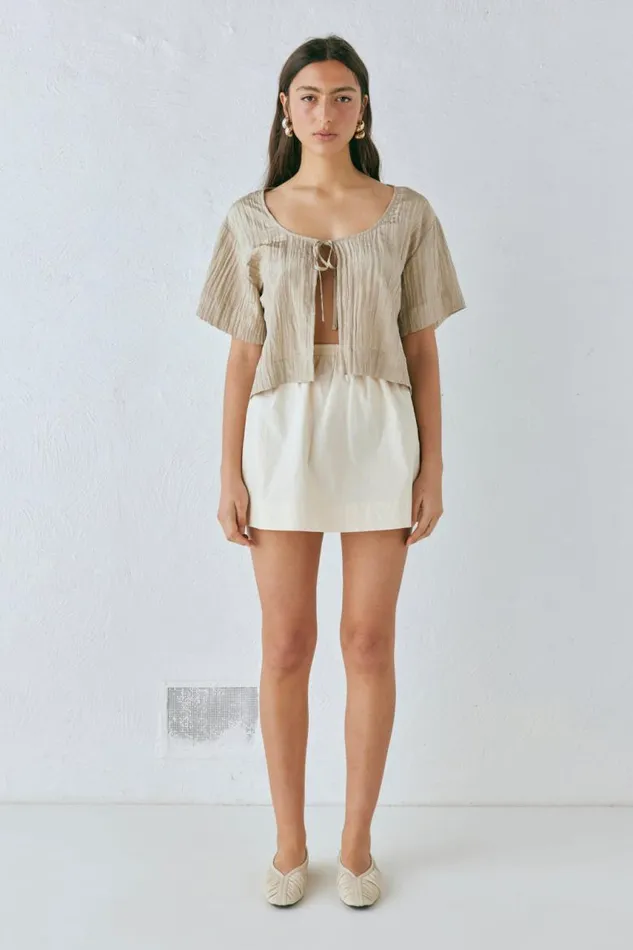 VRG GRL The Sea and I Smock Top Taupe Women Short Sleeve
