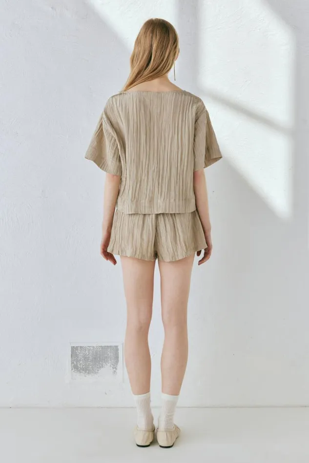 VRG GRL The Sea and I Smock Top Taupe Women Short Sleeve