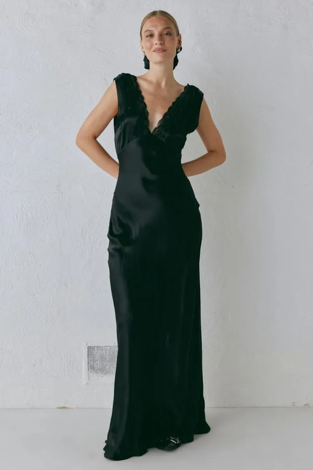 VRG GRL Tully Satin Maxi Dress Black Women MidiMaxi Dresses