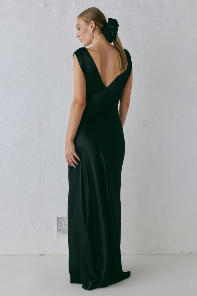 VRG GRL Tully Satin Maxi Dress Black Women MidiMaxi Dresses