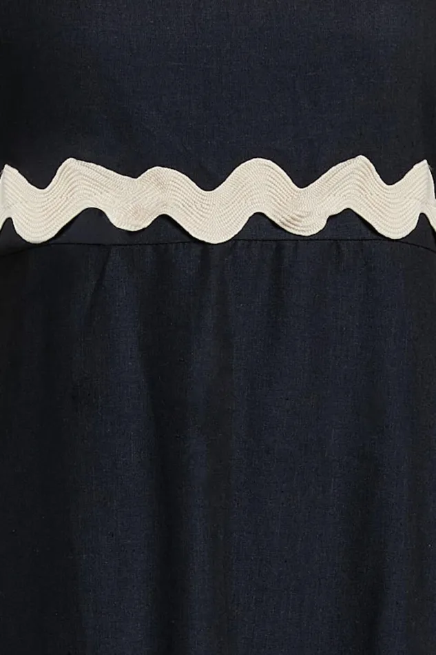 Wenalyn Midi Dress 8211 Straight Neck Wave Detail A Line Dress In Black With Beige Contrast Trim Women Showpo Dresses