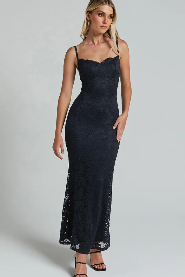 Westina Midi Dress 8211 Sweetheart Sleeveless Lace Floral Detail Dress In Black Women Showpo Dresses